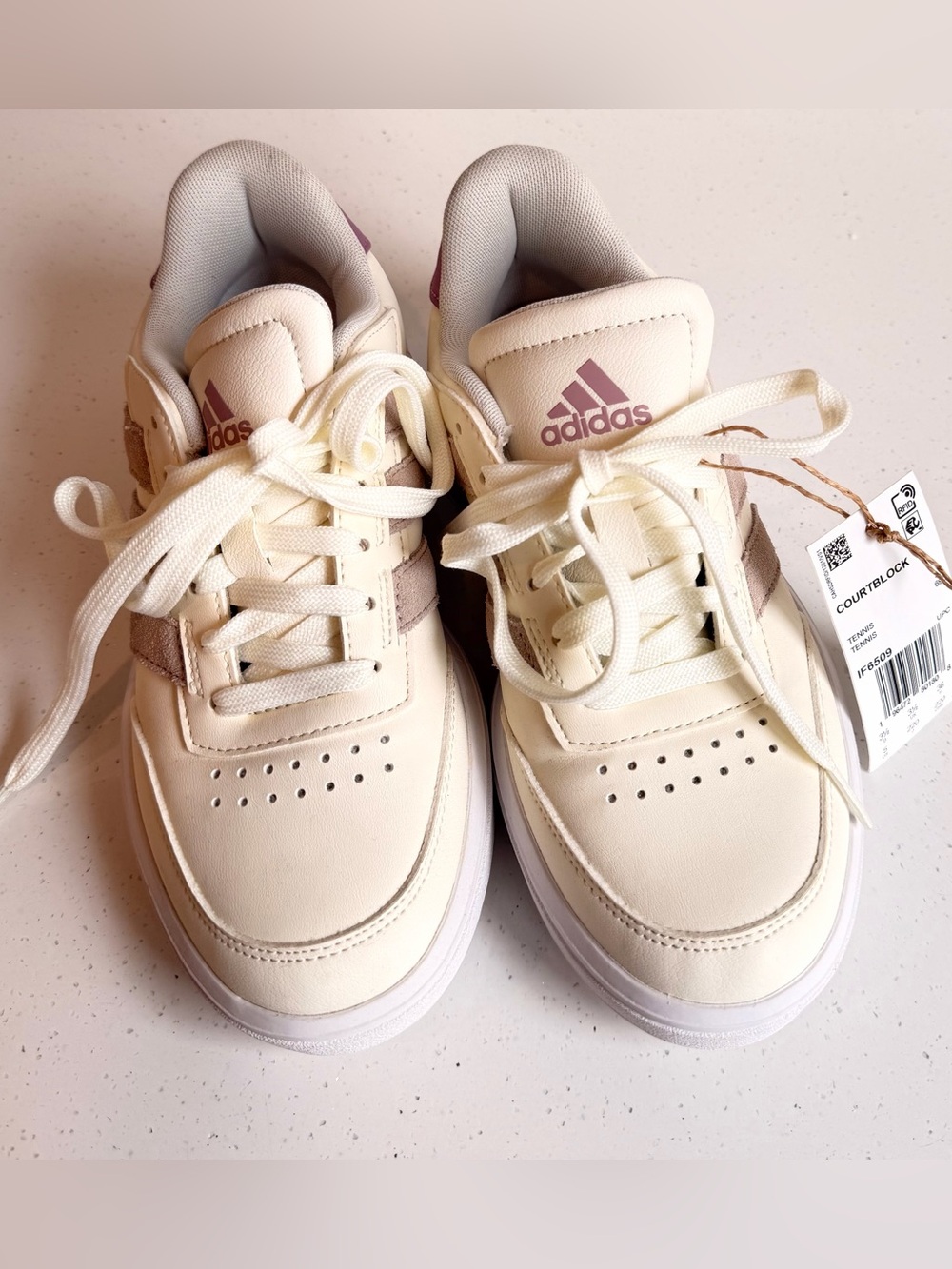 Adidas Courtblock Off White Wonder Taupe Orchid Purple Sneakers Shoes NWT
